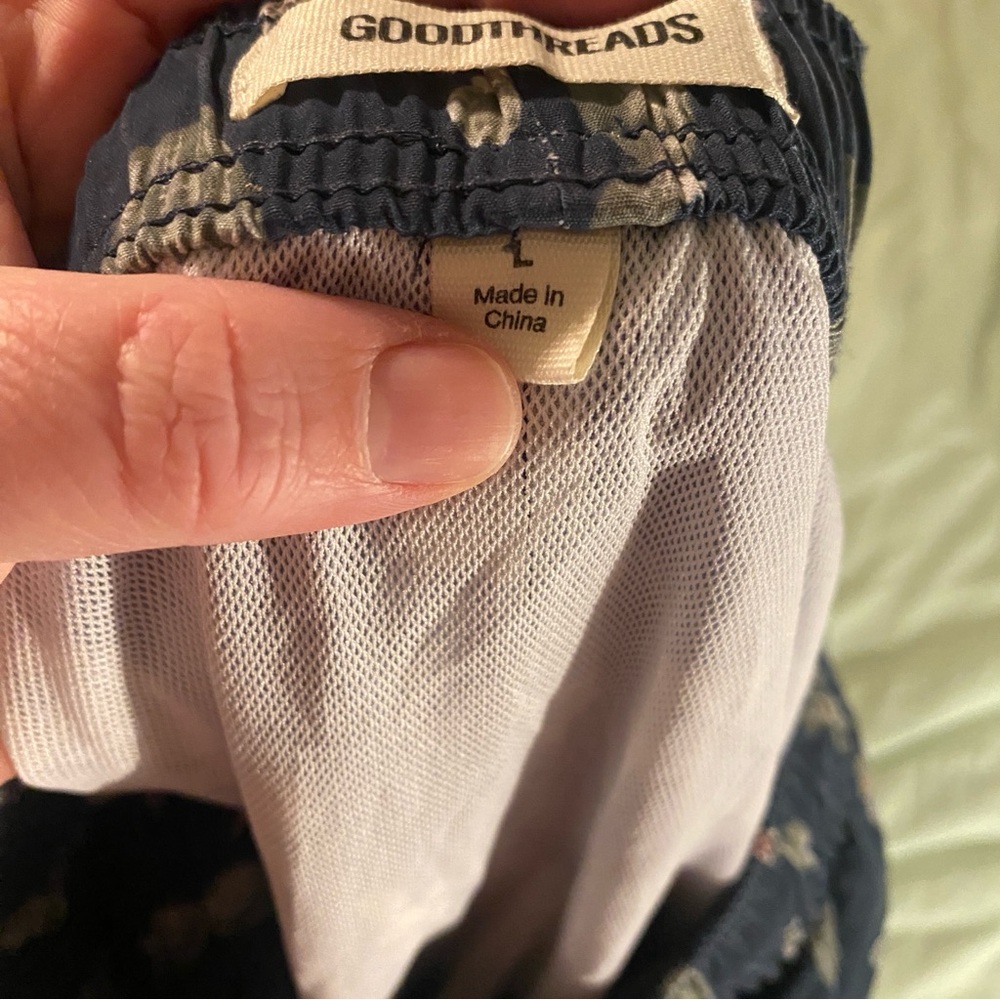Goodthreads Navy Cactus Pattern Swim Trunks - Picture 3 of 5
